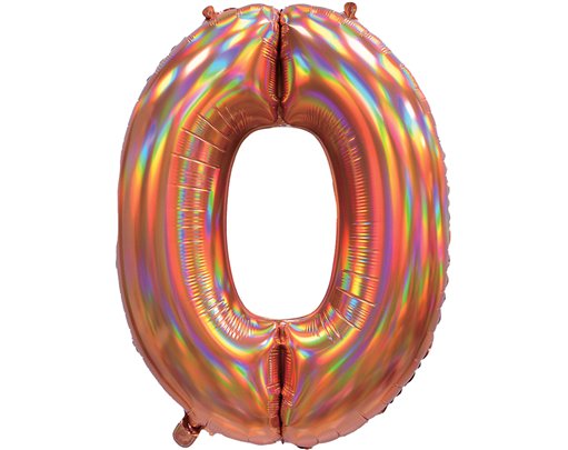 30in IRIDESCENT ROSE GOLD NUMBER 0 JUMBO FOIL BALLOON