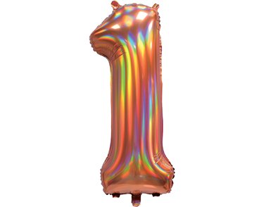 30in IRIDESCENT ROSE GOLD NUMBER 1 JUMBO FOIL BALLOON