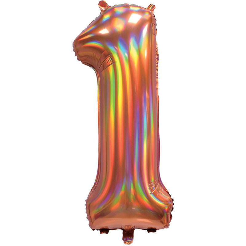 30in IRIDESCENT ROSE GOLD NUMBER 1 JUMBO FOIL BALLOON