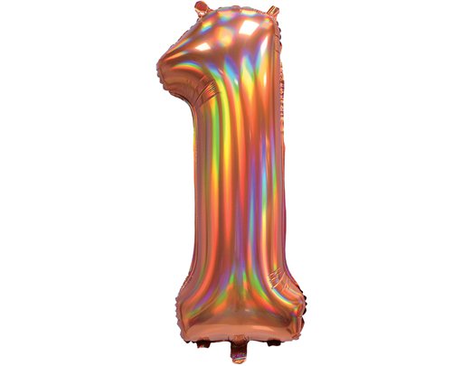 30in IRIDESCENT ROSE GOLD NUMBER 1 JUMBO FOIL BALLOON