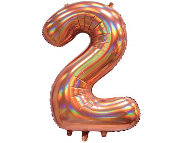 30in IRIDESCENT ROSE GOLD NUMBER 2 JUMBO FOIL BALLOON
