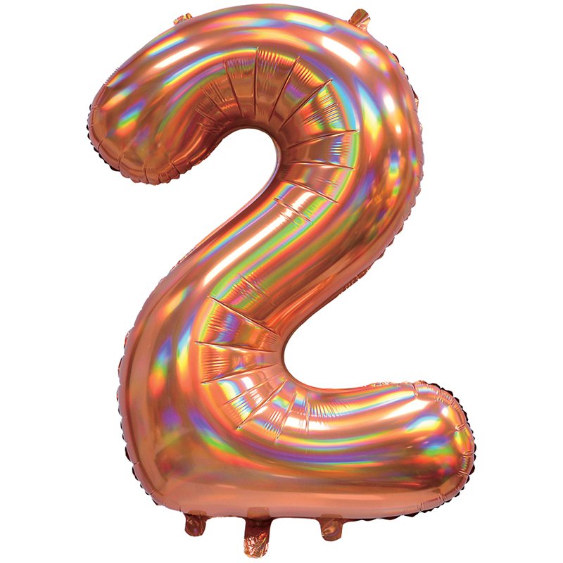 30in IRIDESCENT ROSE GOLD NUMBER 2 JUMBO FOIL BALLOON