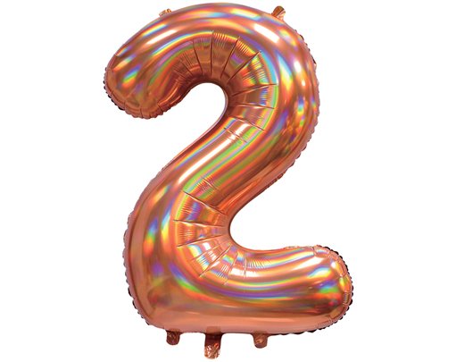 30in IRIDESCENT ROSE GOLD NUMBER 2 JUMBO FOIL BALLOON