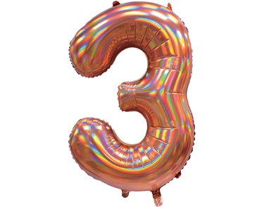 30in IRIDESCENT ROSE GOLD NUMBER 3 JUMBO FOIL BALLOON