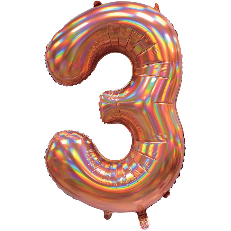 30in IRIDESCENT ROSE GOLD NUMBER 3 JUMBO FOIL BALLOON