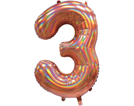 30in IRIDESCENT ROSE GOLD NUMBER 3 JUMBO FOIL BALLOON
