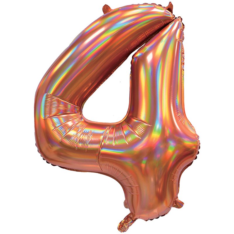 30in IRIDESCENT ROSE GOLD NUMBER 4 JUMBO FOIL BALLOON