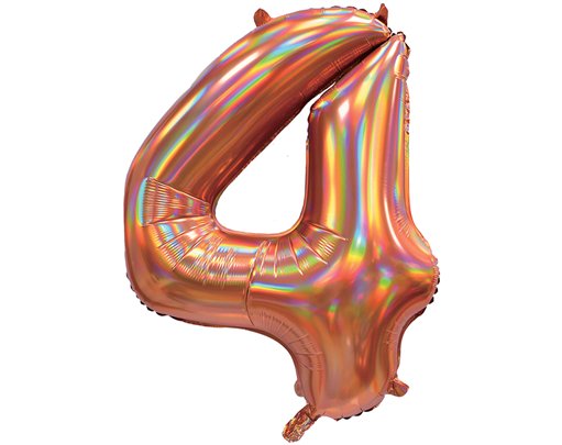30in IRIDESCENT ROSE GOLD NUMBER 4 JUMBO FOIL BALLOON