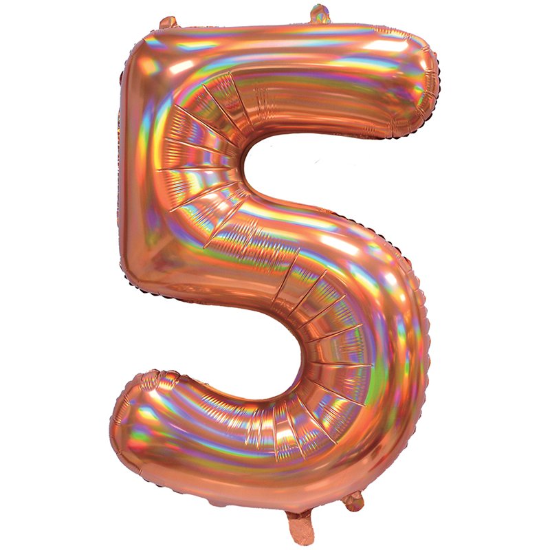 30in IRIDESCENT ROSE GOLD NUMBER 5 JUMBO FOIL BALLOON
