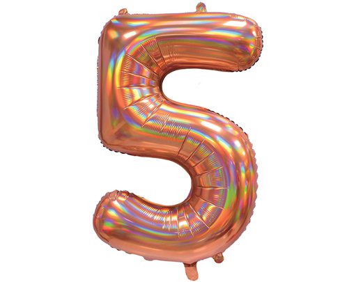 30in IRIDESCENT ROSE GOLD NUMBER 5 JUMBO FOIL BALLOON