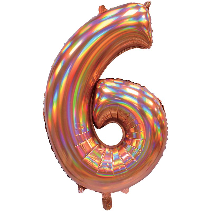 30in IRIDESCENT ROSE GOLD NUMBER 6 JUMBO FOIL BALLOON