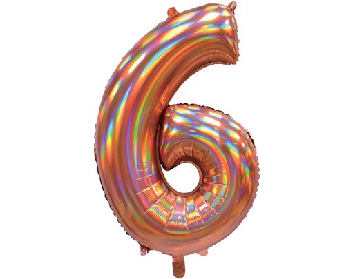30in IRIDESCENT ROSE GOLD NUMBER 6 JUMBO FOIL BALLOON