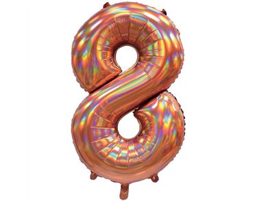 30in IRIDESCENT ROSE GOLD NUMBER 8 JUMBO FOIL BALLOON