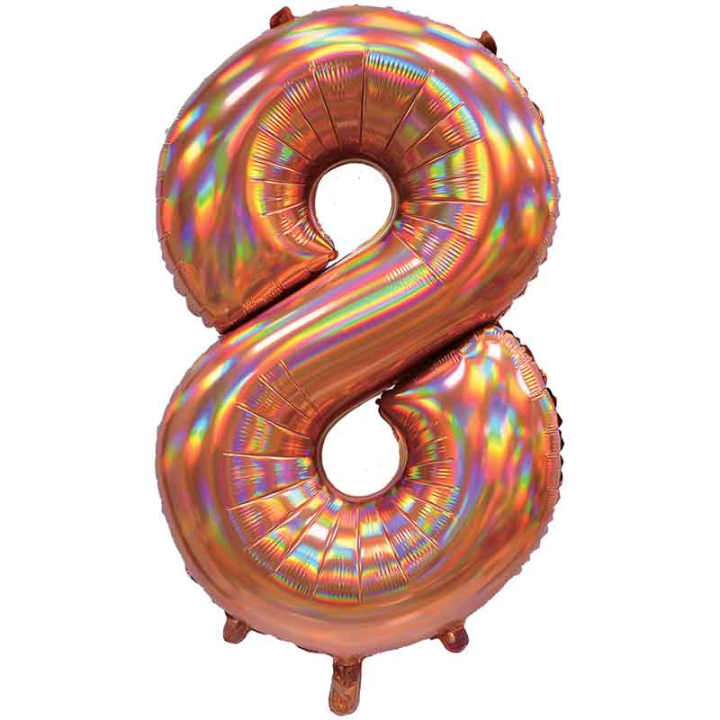30in IRIDESCENT ROSE GOLD NUMBER 8 JUMBO FOIL BALLOON