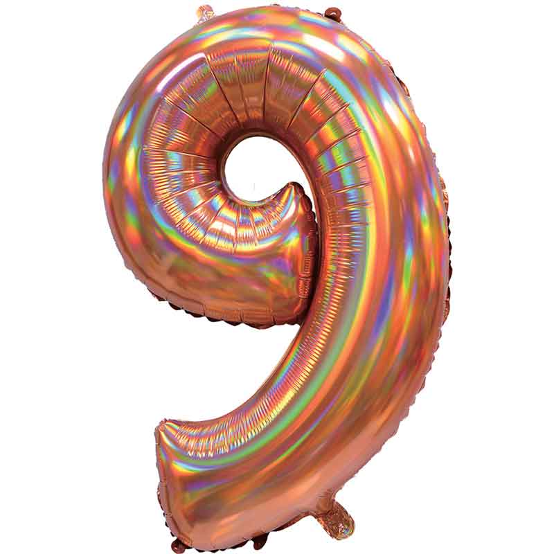 30in IRIDESCENT ROSE GOLD NUMBER 9 JUMBO FOIL BALLOON