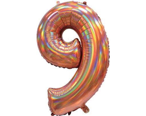 30in IRIDESCENT ROSE GOLD NUMBER 9 JUMBO FOIL BALLOON