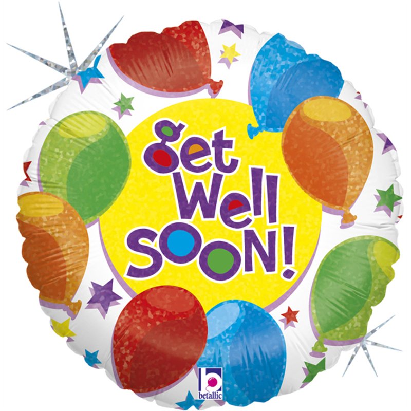 9in BALLOONS & STARS GET WELL FOIL BALLOON 10S