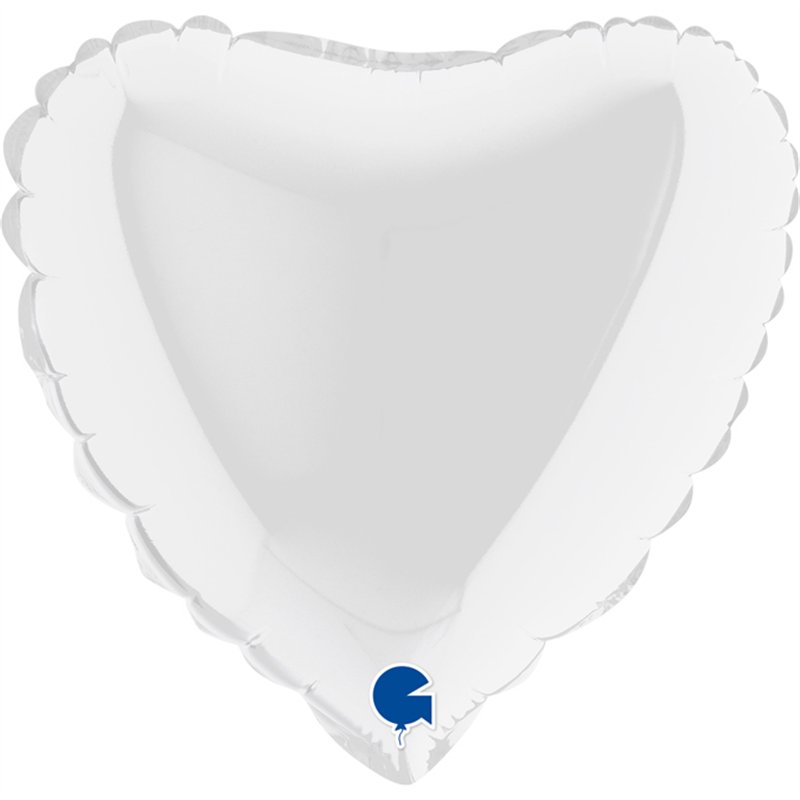9in WHITE HEART AIR FILL FOIL BALLOON 10S