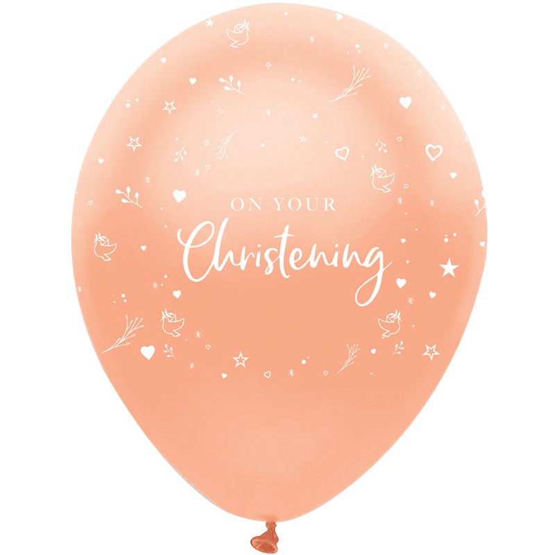 6PK 12in ROSE GOLD PRINT CHRISTENING BALLOONS