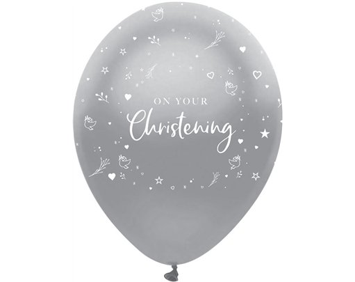 6K 12in SILVER PRINT CHRISTENING BALLOONS