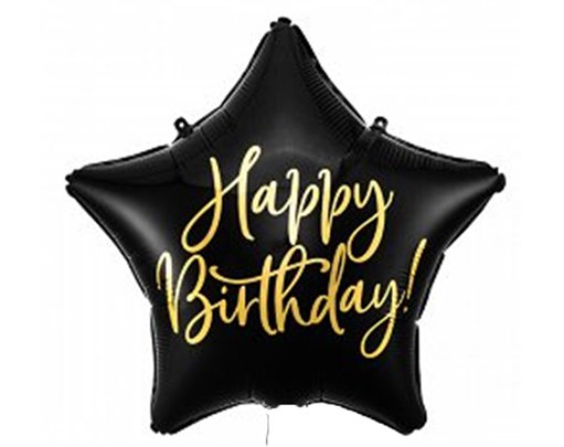 16in HAPPY BIRTHDAY BLACK GLOSSY FOIL BALLOON