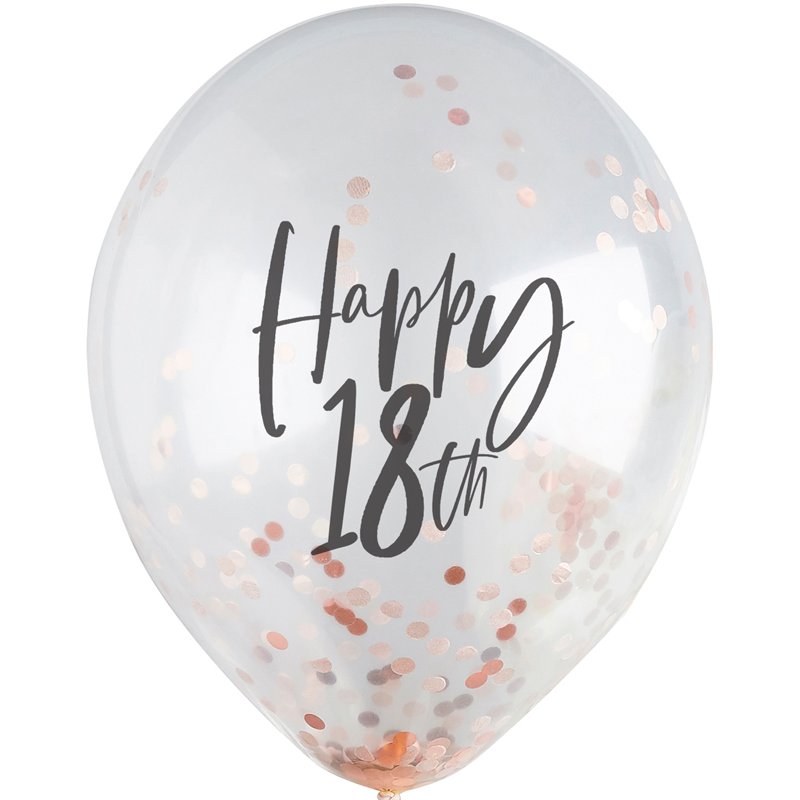 5PK 12in 18TH ROSE GOLD CONFETTI BALLOONS