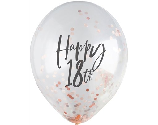 5PK 12in 18TH ROSE GOLD CONFETTI BALLOONS