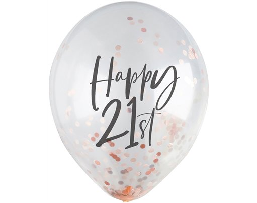 5PK 12in 21ST ROSE GOLD CONFETTI BALLOONS