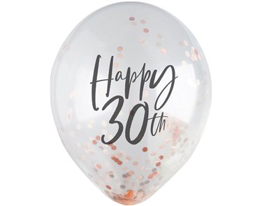 5PK 12in 30TH ROSE GOLD CONFETTI BALLOONS