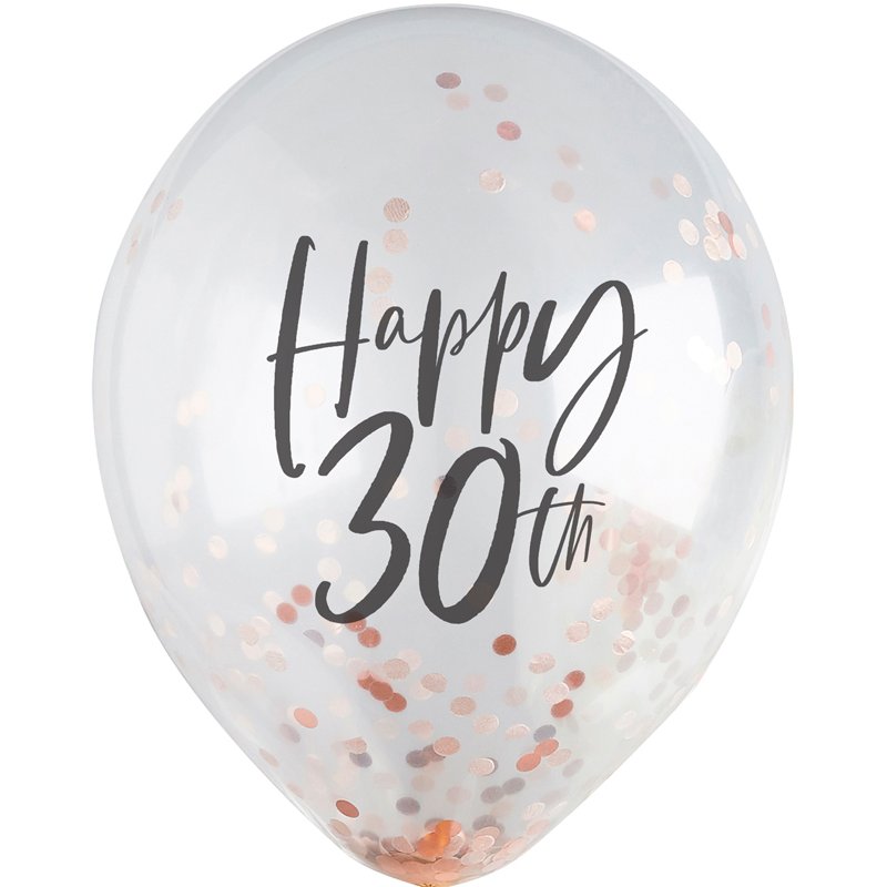 5PK 12in 30TH ROSE GOLD CONFETTI BALLOONS