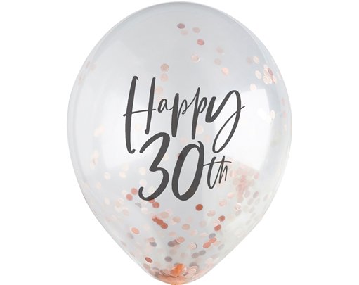 5PK 12in 30TH ROSE GOLD CONFETTI BALLOONS
