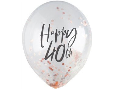 5PK 12in 40TH ROSE GOLD CONFETTI BALLOONS