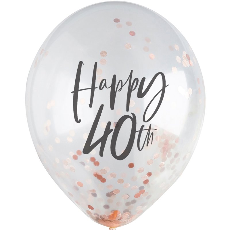5PK 12in 40TH ROSE GOLD CONFETTI BALLOONS