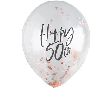 5PK 12in 50TH ROSE GOLD CONFETTI BALLOONS