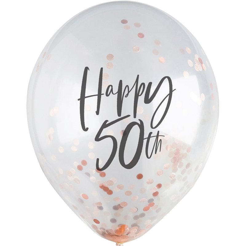 5PK 12in 50TH ROSE GOLD CONFETTI BALLOONS