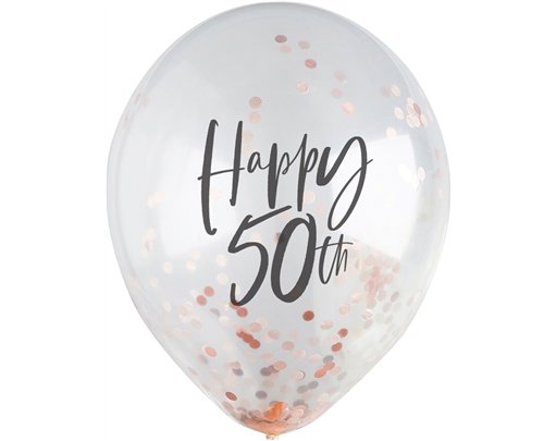 5PK 12in 50TH ROSE GOLD CONFETTI BALLOONS