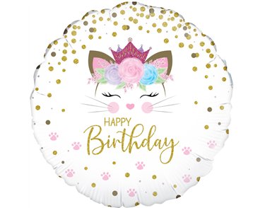 18in FLORAL KITTEN BIRTHDAY FOIL BALLOON