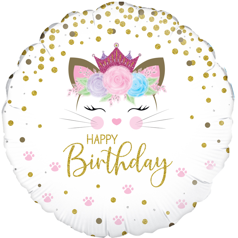 18in FLORAL KITTEN BIRTHDAY FOIL BALLOON