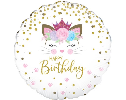 18in FLORAL KITTEN BIRTHDAY FOIL BALLOON