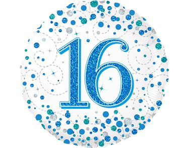 18in 16TH SPARKLING FIZZ BIRTHDAY BLUE FOIL BALLOON