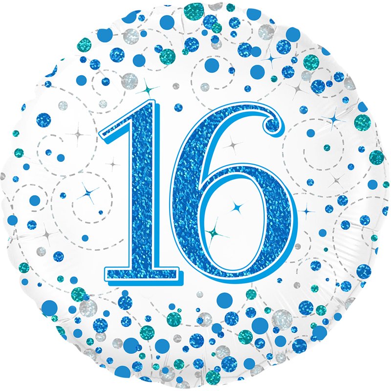 18in 16TH SPARKLING FIZZ BIRTHDAY BLUE FOIL BALLOON