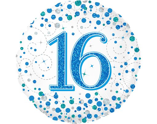 18in 16TH SPARKLING FIZZ BIRTHDAY BLUE FOIL BALLOON