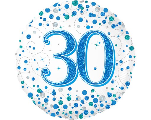 18in 30TH SPARKLING FIZZ BIRTHDAY BLUE FOIL BALLOON