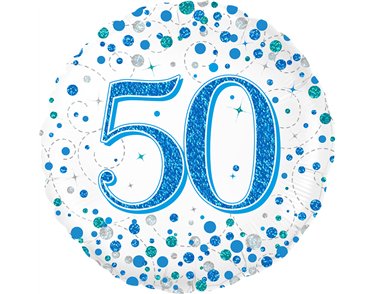 18in 50TH SPARKLING FIZZ BIRTHDAY BLUE FOIL BALLOON