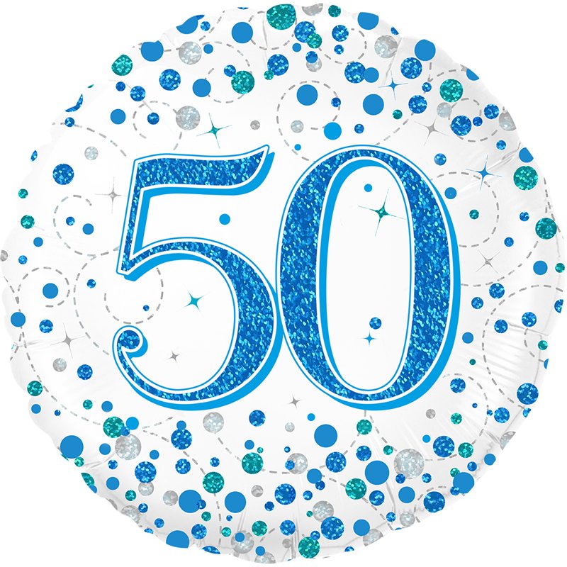 18in 50TH SPARKLING FIZZ BIRTHDAY BLUE FOIL BALLOON