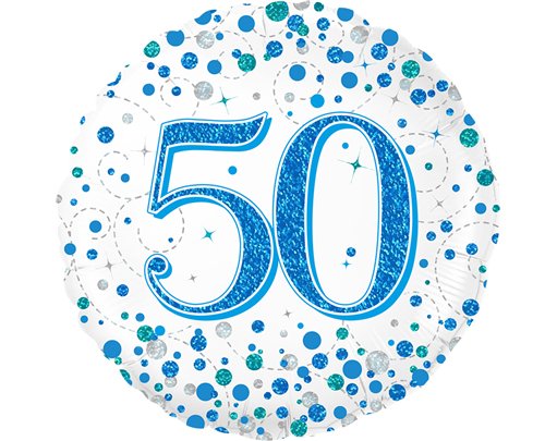 18in 50TH SPARKLING FIZZ BIRTHDAY BLUE FOIL BALLOON