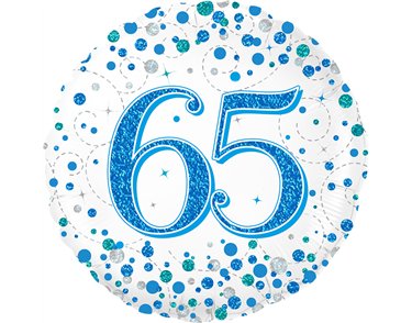 18in 65TH SPARKLING FIZZ BIRTHDAY BLUE FOIL BALLOON
