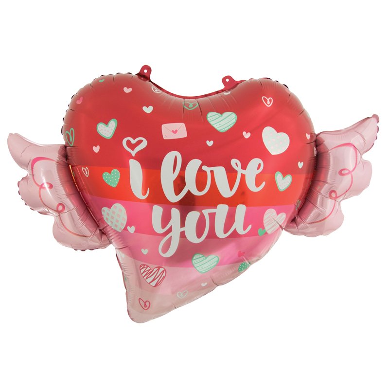 33in HEART WINGS JUMBO FOIL BALLOON