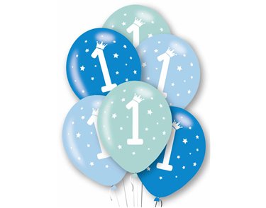 6PK 27cm AGE 1 BLUE BALLOONS