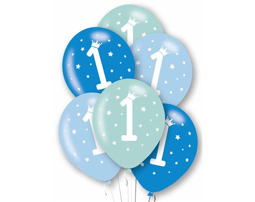 6PK 27cm AGE 1 BLUE BALLOONS